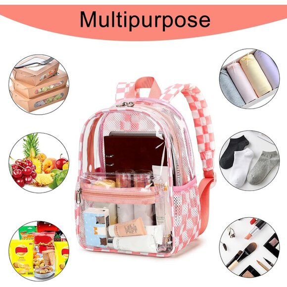 New Beautiful Pink White Clear Small Backpack for Girls, Women's (12x12x6) - Picture 6 of 9